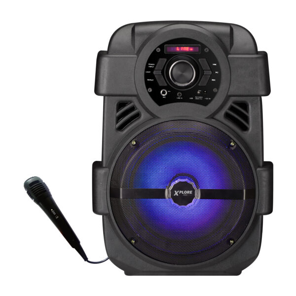 xp 8807 karaoke zvocnik usb micro sd led disco efekti zicni mikrofon fm radio led zaslon shore 150w bluetooth polnilna baterija front