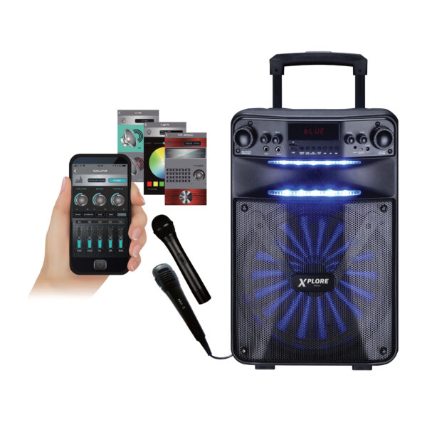 xp 8813 karaoke zvocnik usb micro sd led disco efekti zicni brezzicni mikrofon fm radio aplikacijaled zaslon fiesta 600w bluetooth snemanje app 1